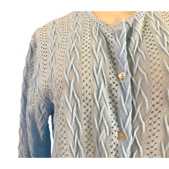 Vintage Millay Cardigan Sweater Light Blue retro 70s long sleeve cardigan sz L - Picture 4 of 9